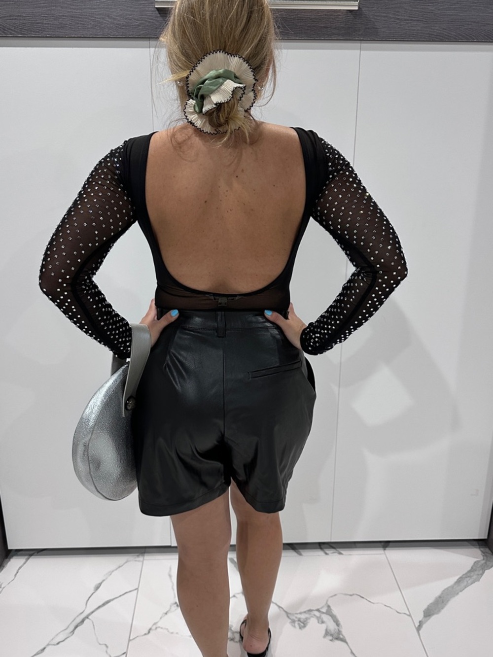 Miss Selfridge Black Sheer Rhinestone Long Sleeve Bodysuit